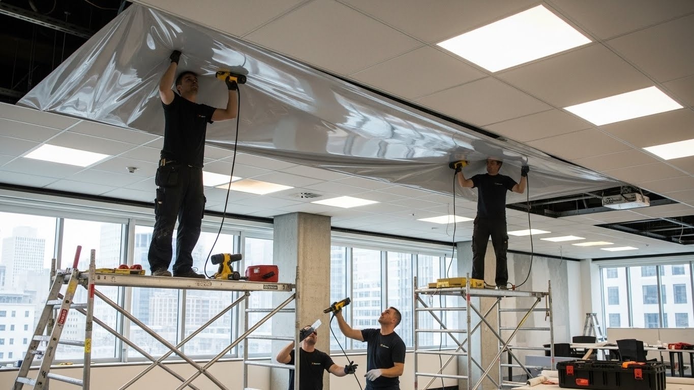 Монтаж натяжных потолков для средних офисов