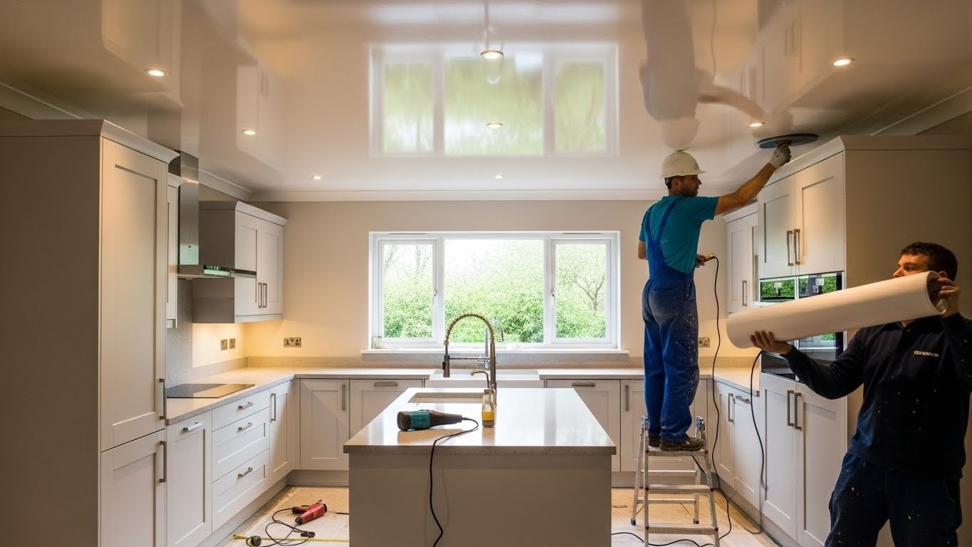 Монтаж натяжных потолков для средних кухонь