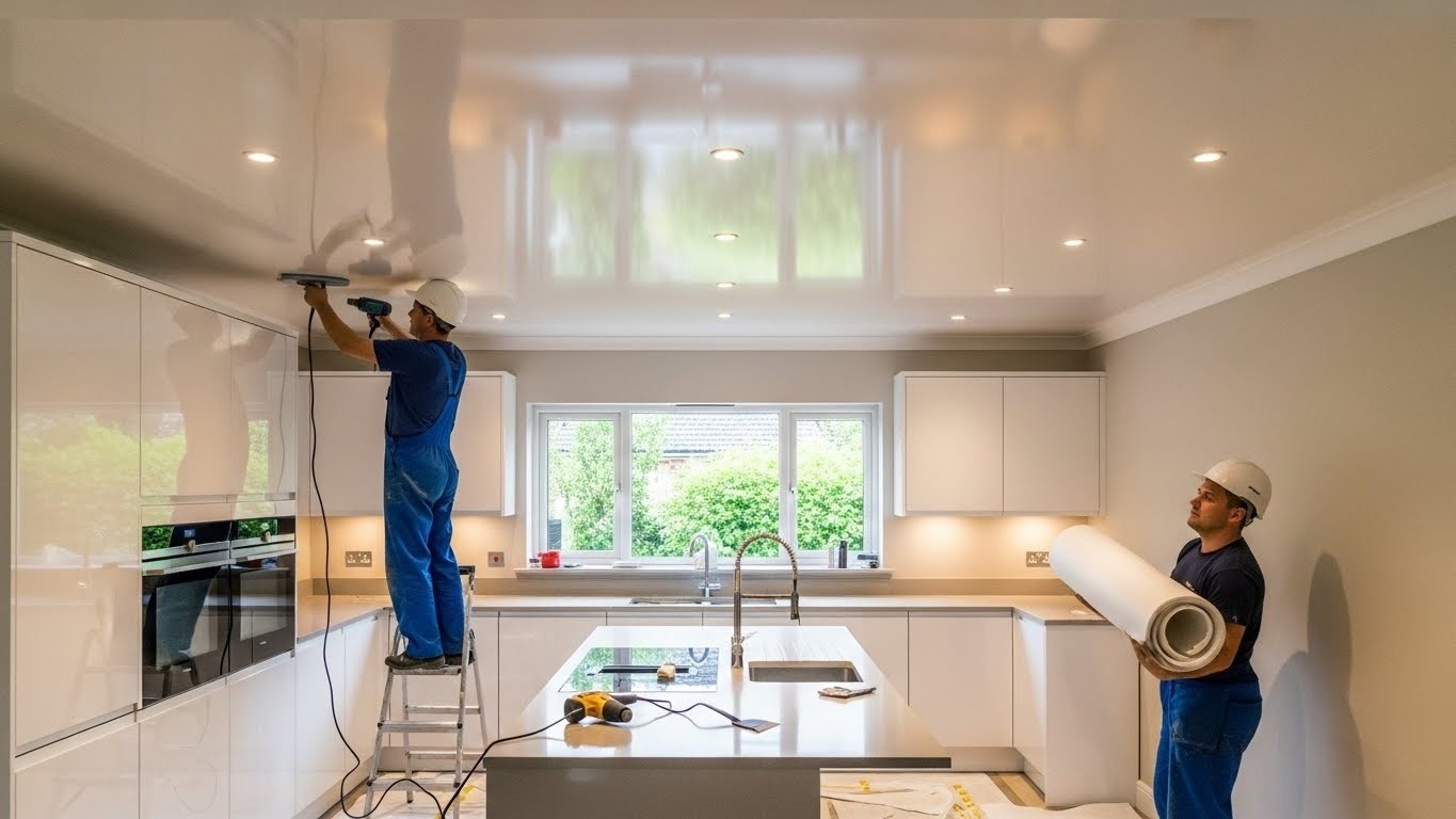 Натяжной потолок для средней кухни