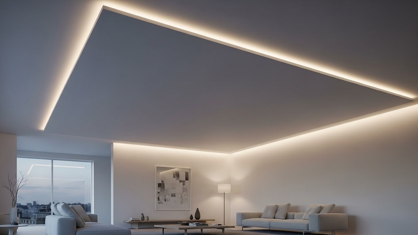 Натяжной потолок с подсветкой в интерьере