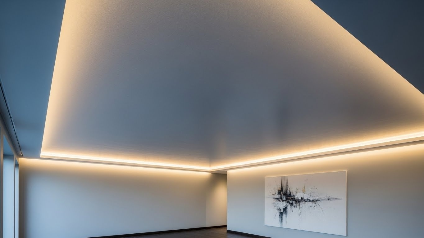 Матовый сатиновый натяжной потолок в интерьере