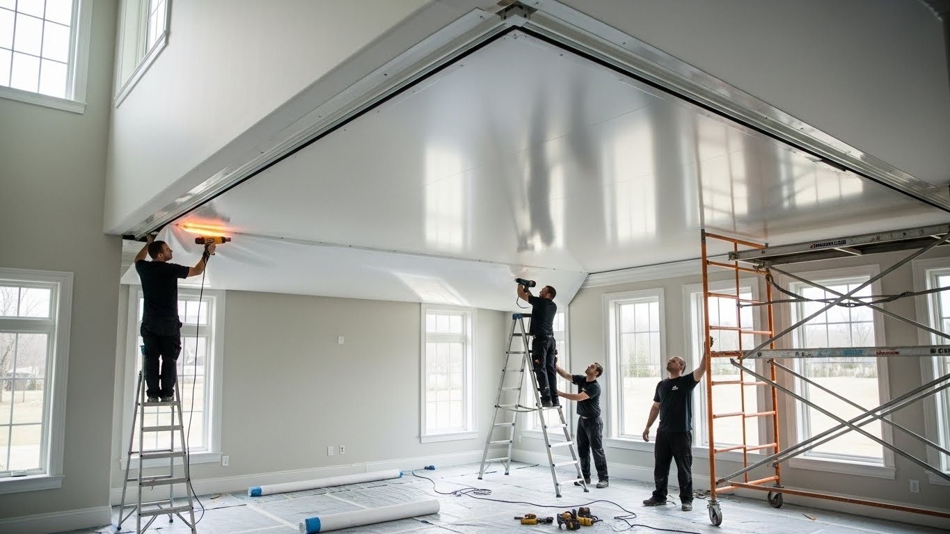 Монтаж натяжных потолков для крупных жилых помещений