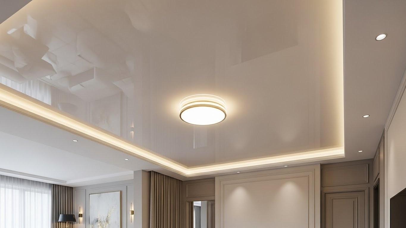 Одноуровневый сатиновый натяжной потолок