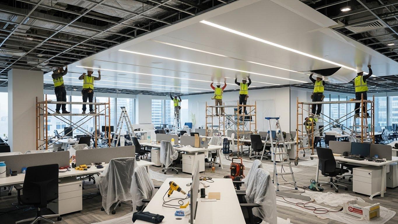 Монтаж натяжных потолков для крупных офисов
