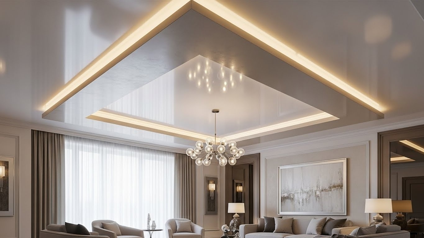 Многоуровневые сатиновые натяжные потолки