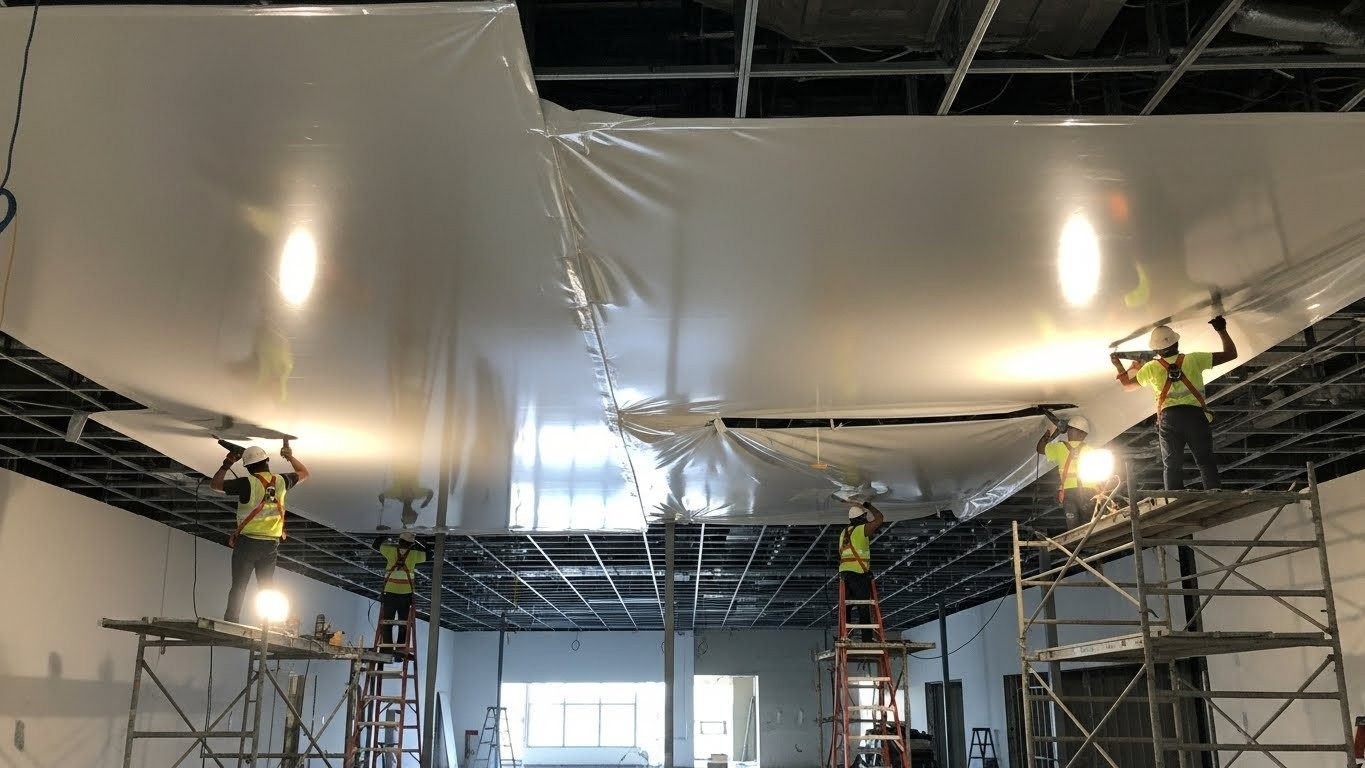 Натяжной потолок в крупном торговом помещении