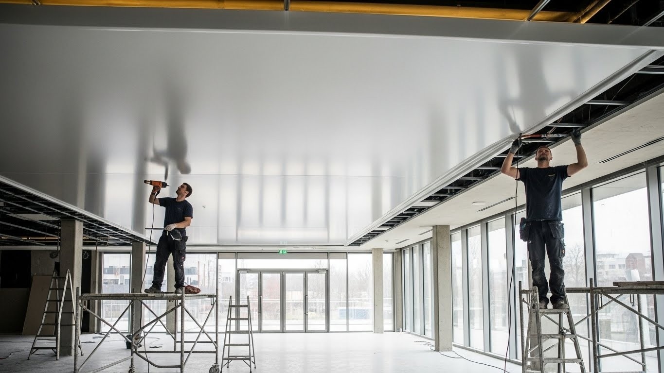 Монтаж натяжных потолков для крупных залов