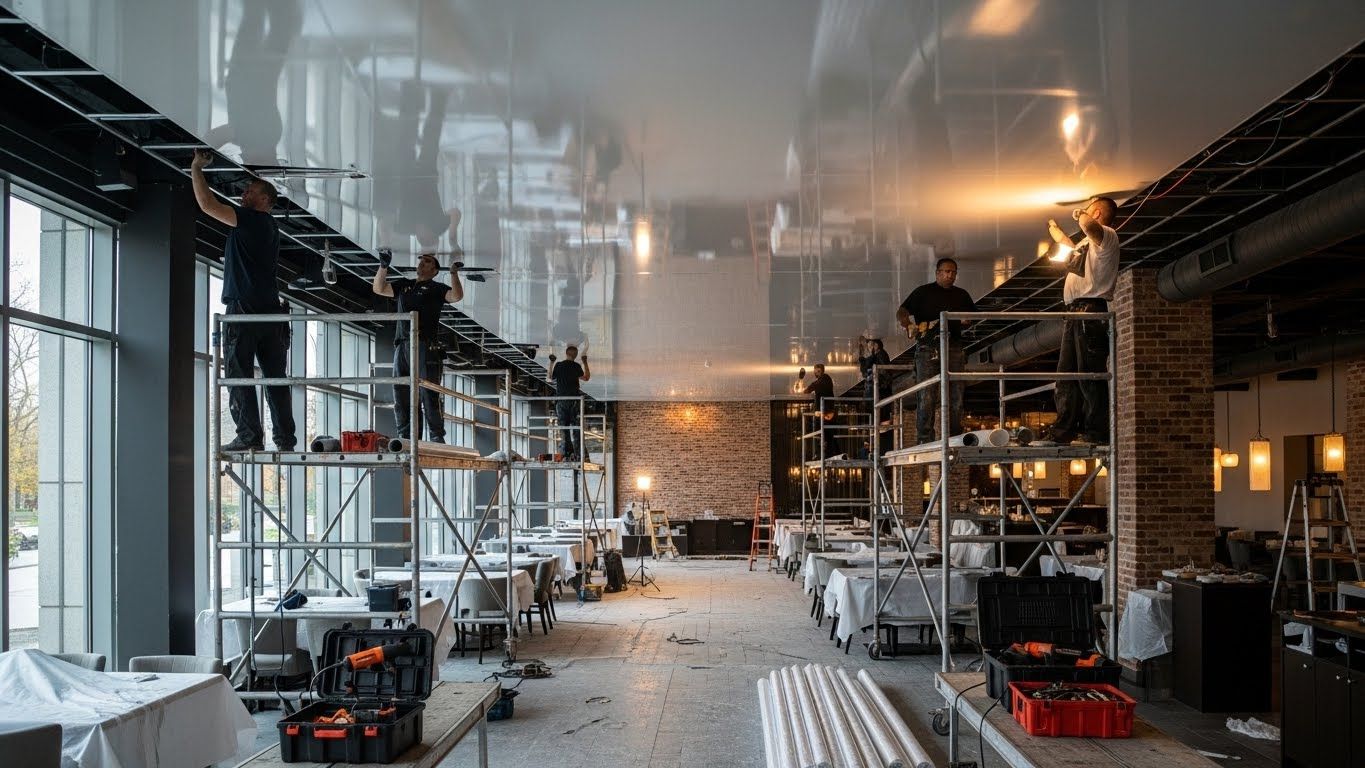 Монтаж натяжных потолков для крупных ресторанов