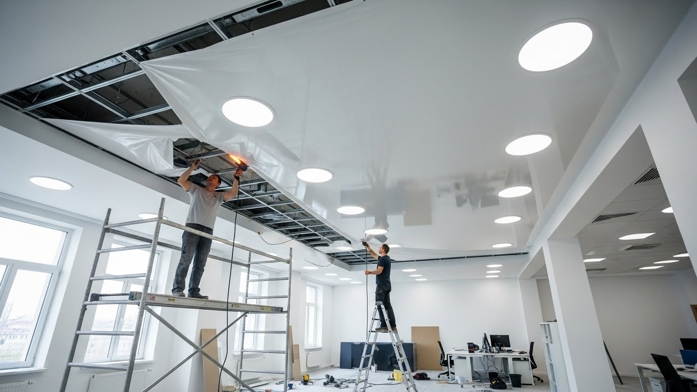 Монтаж натяжных потолков для офисных помещений с подсветкой