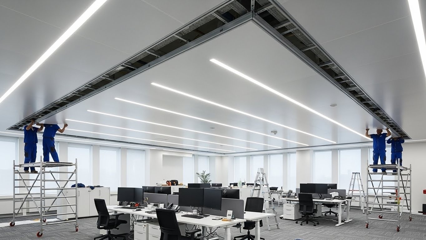Натяжной потолок с подсветкой в офисе