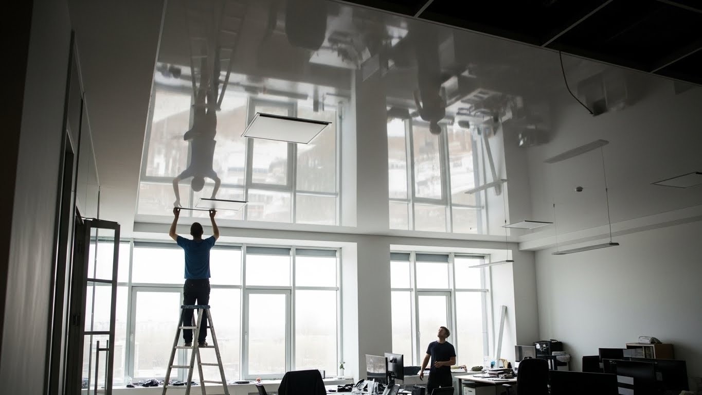 Глянцевый натяжной потолок в офисе