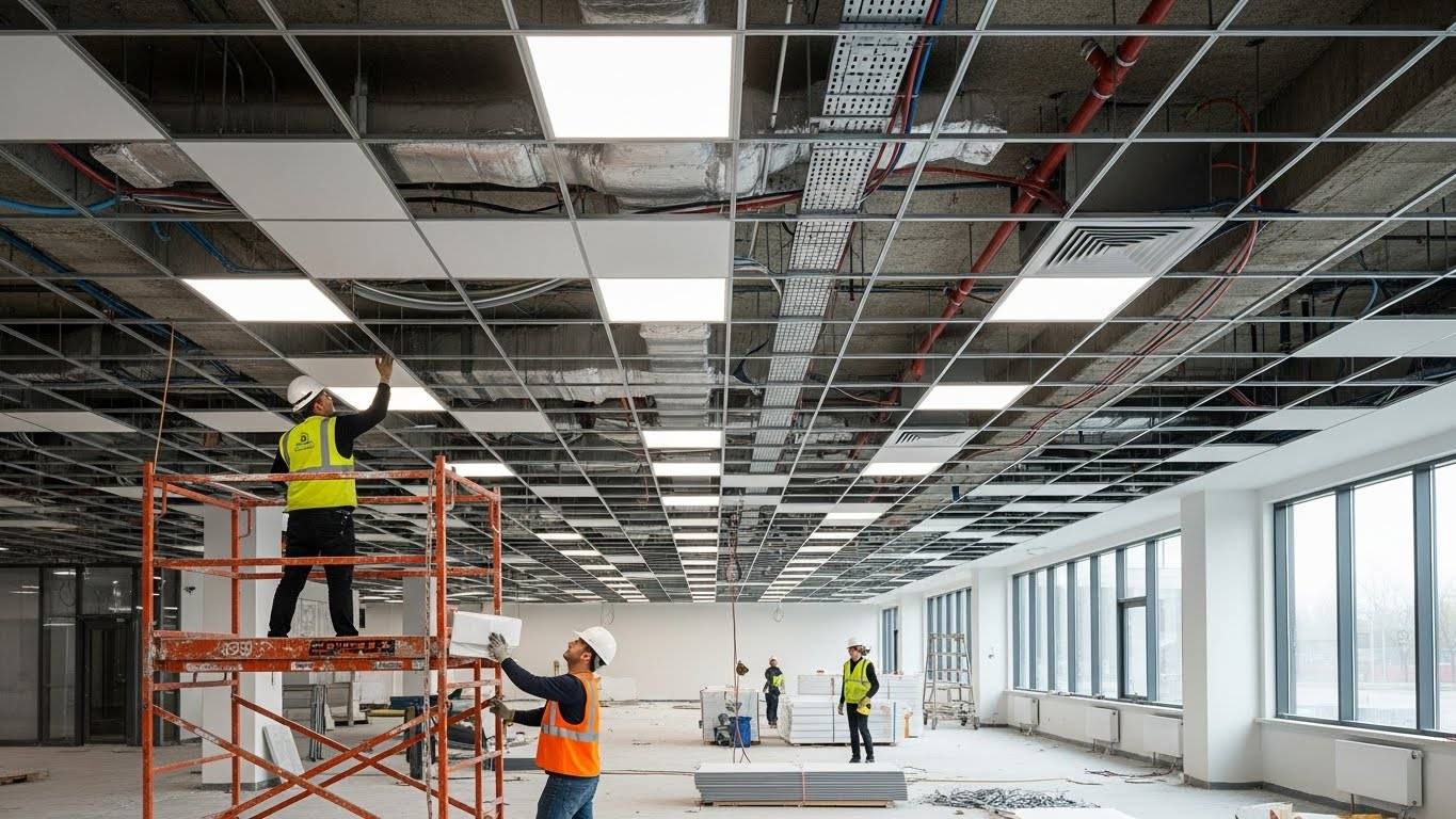 Монтаж натяжных потолков для торговых помещений с подсветкой