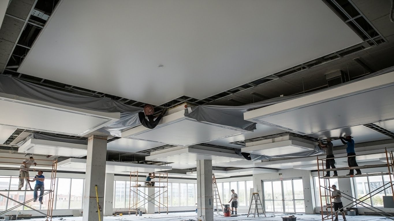 Монтаж натяжных потолков для торговых помещений с многоуровневыми конструкциями