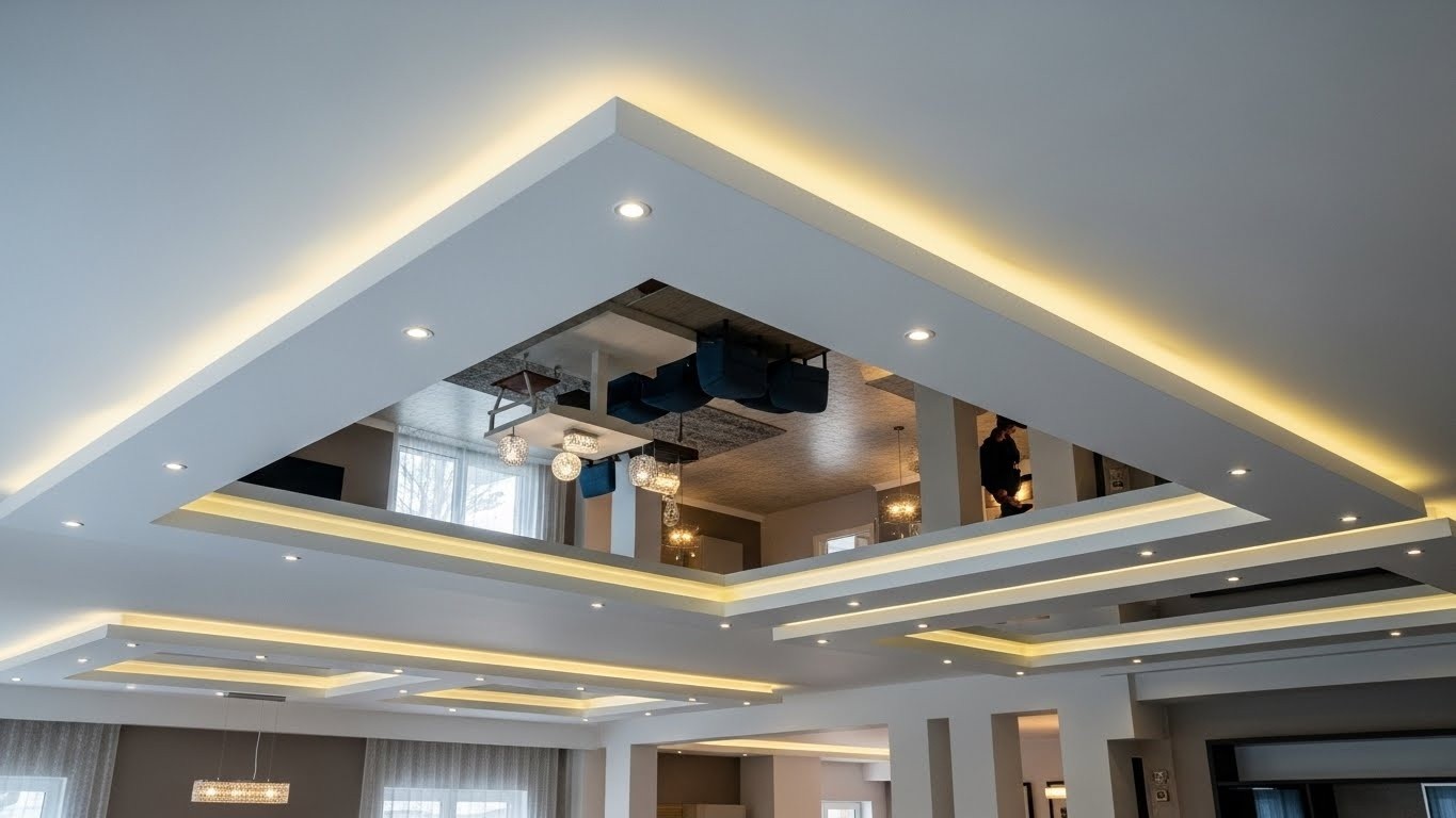 Натяжные потолки с зеркальной поверхностью многоуровневые