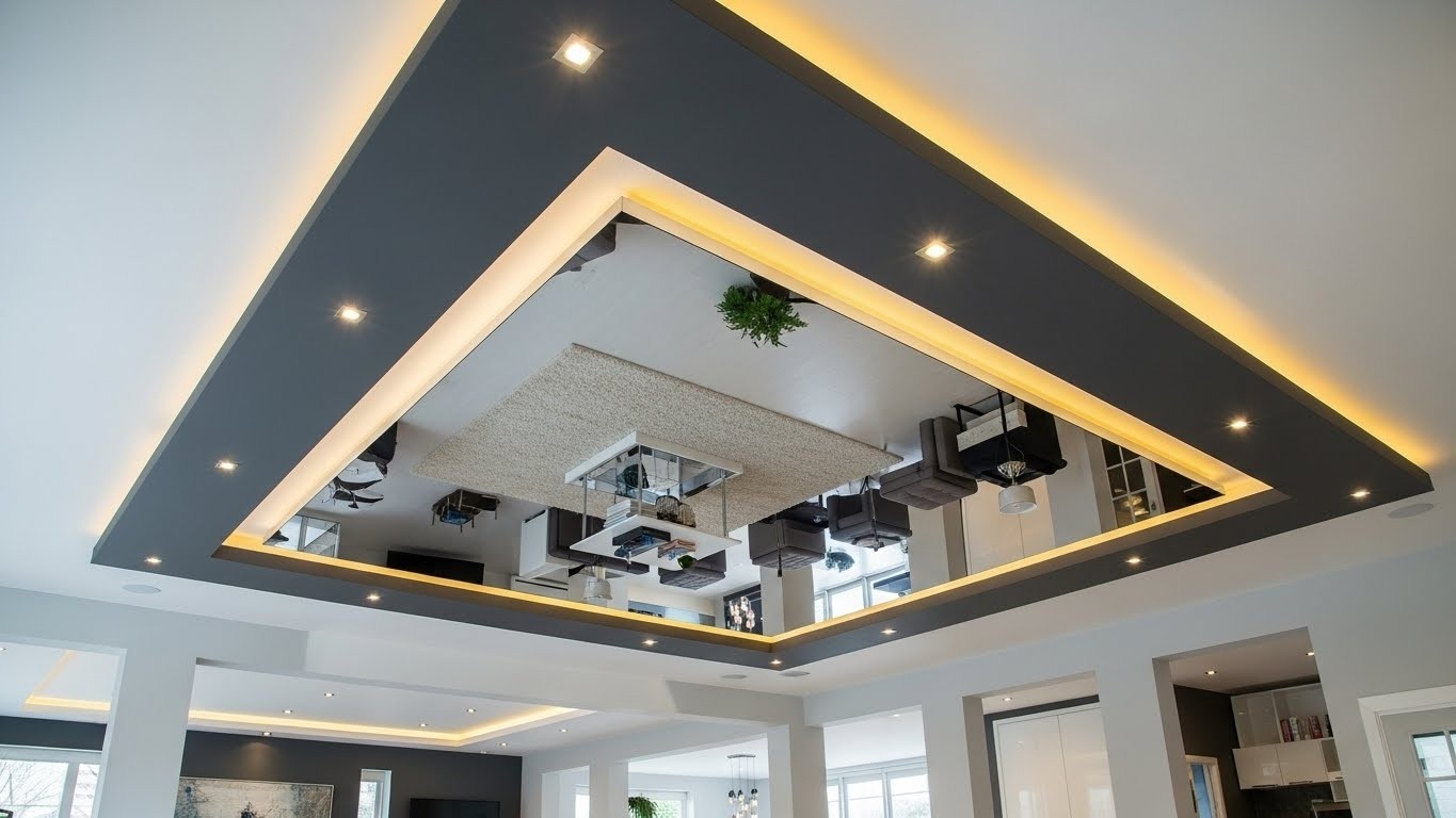 Зеркальные натяжные потолки многоуровневые