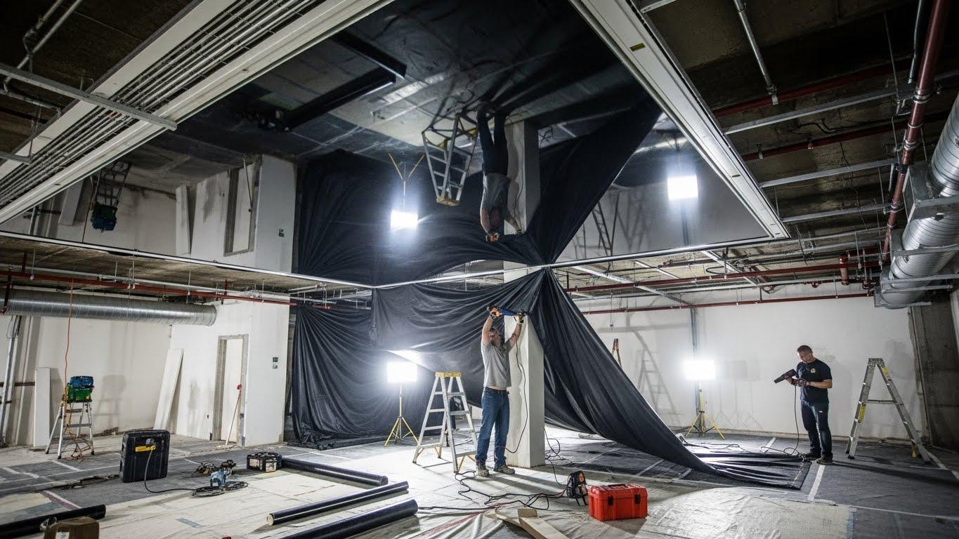 Монтаж натяжных потолков для торговых помещений с глянцевой отделкой