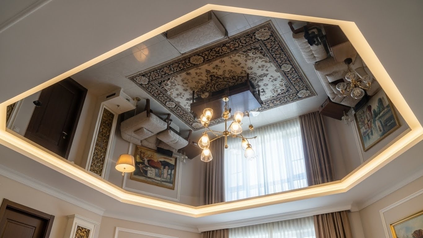 Натяжные потолки с зеркальной поверхностью с подсветкой