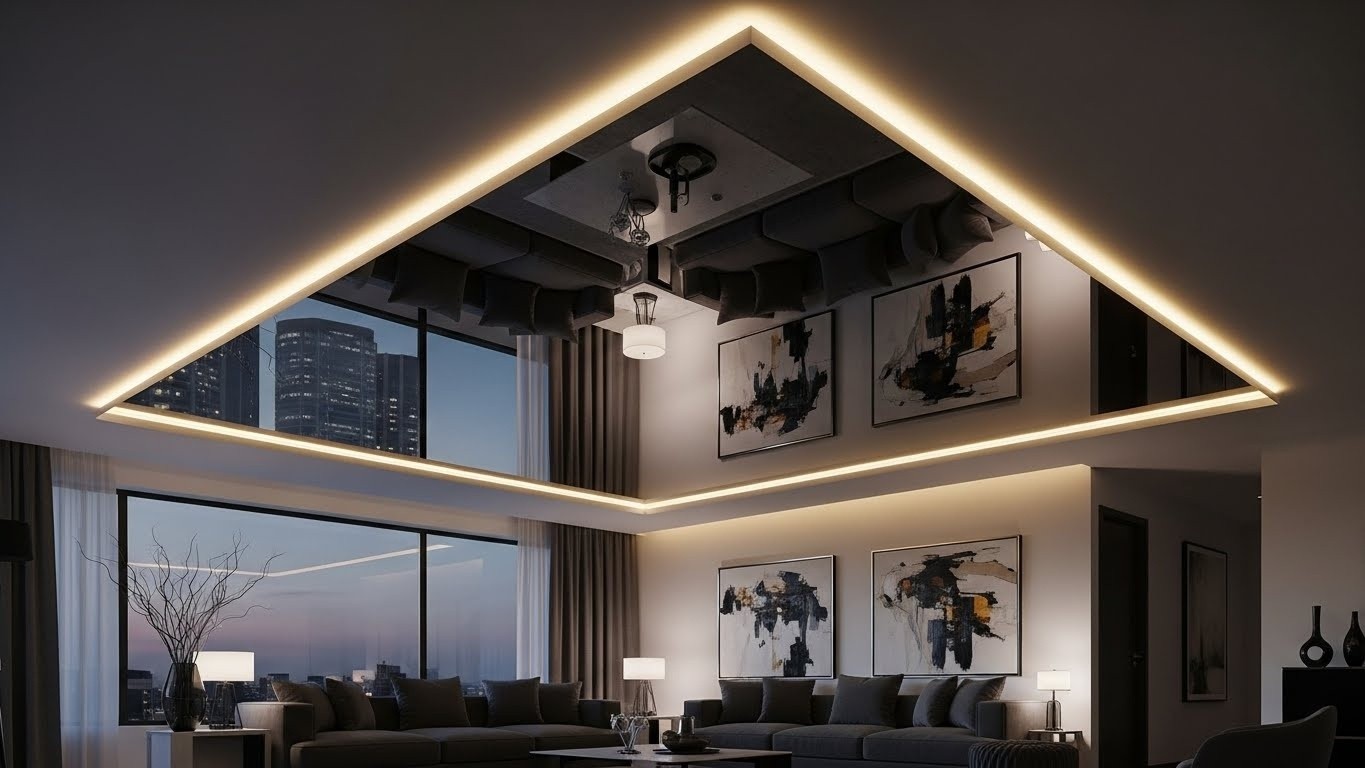 Зеркальные натяжные потолки с подсветкой