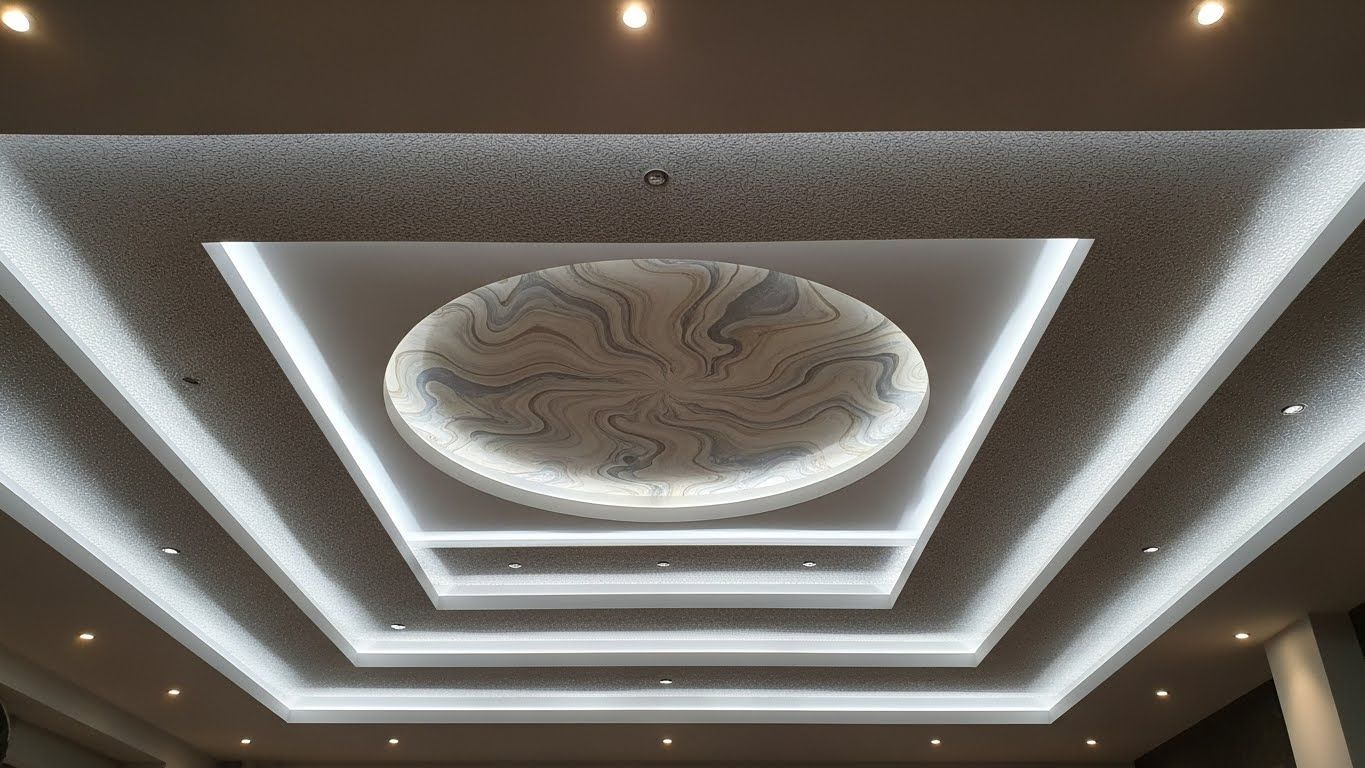 Натяжные потолки с декоративной текстурой многоуровневые