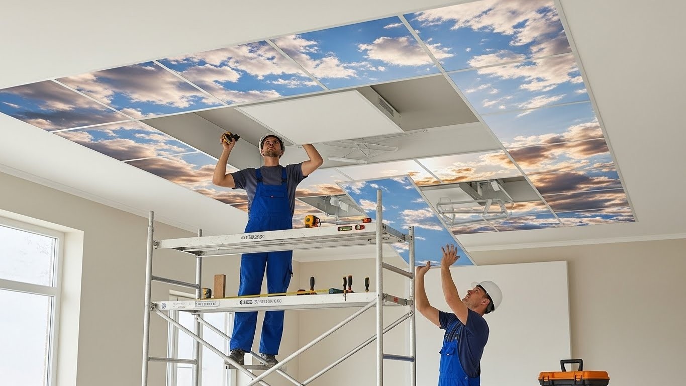 Натяжной потолок с фотопечатью в жилом помещении