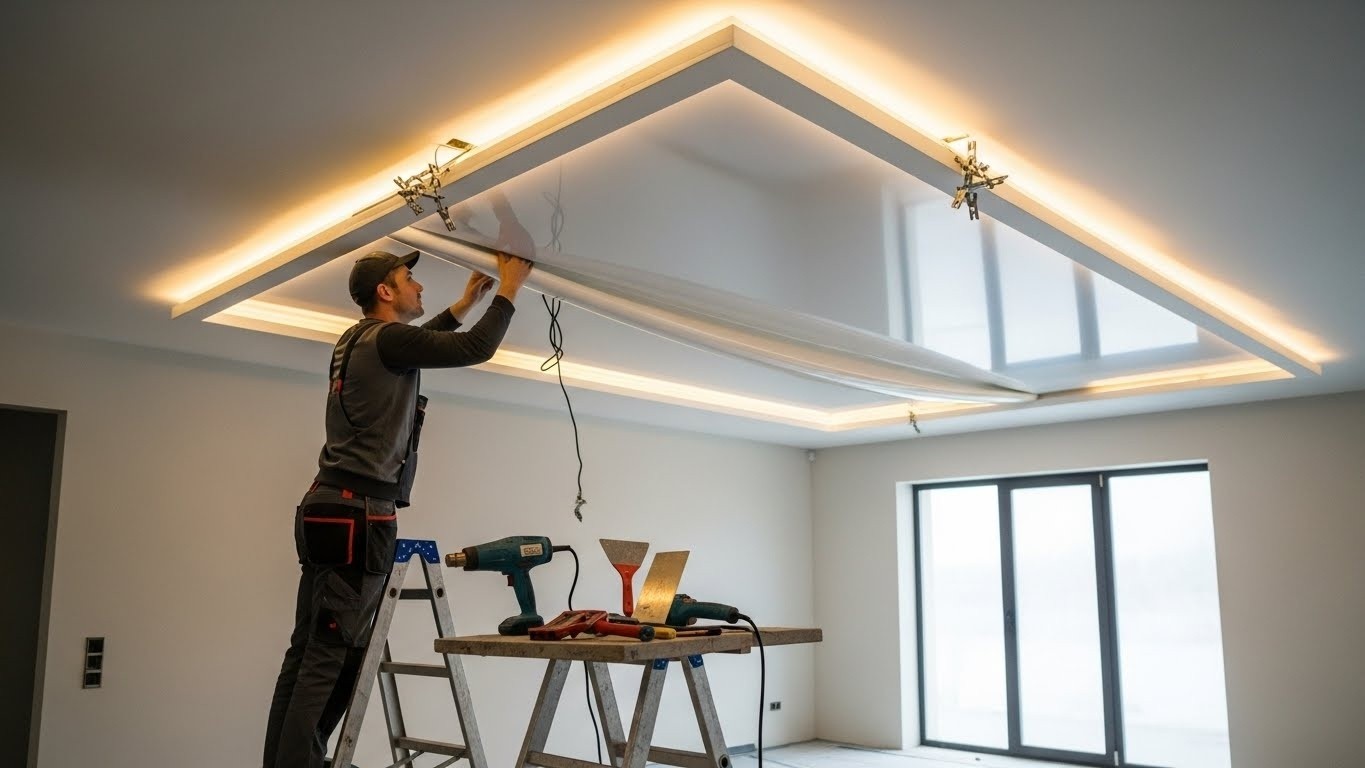 Монтаж натяжного потолка с подсветкой для жилых помещений Натяжной потолок с подсветкой в жилом помещении