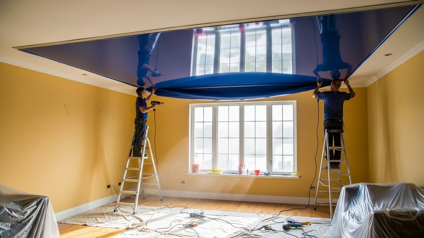 Монтаж натяжных потолков для жилых помещений с глянцевой отделкой