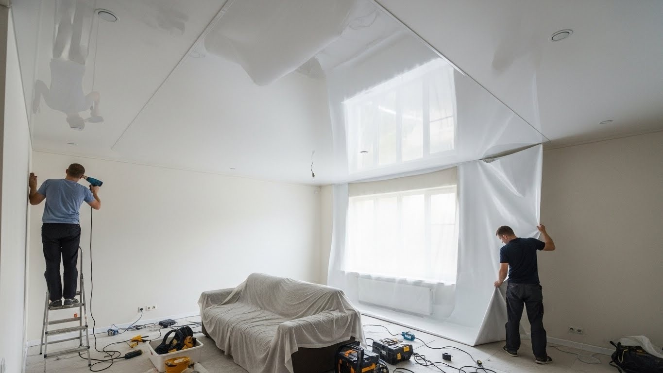 Глянцевый натяжной потолок в жилом помещении