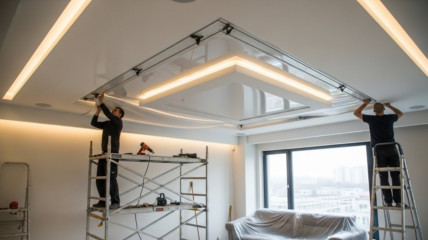 Многоуровневый натяжной потолок в жилом помещении