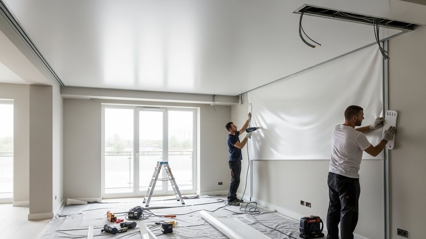 Монтаж натяжного потолка эконом класса для квартир Натяжной потолок эконом класса в квартире