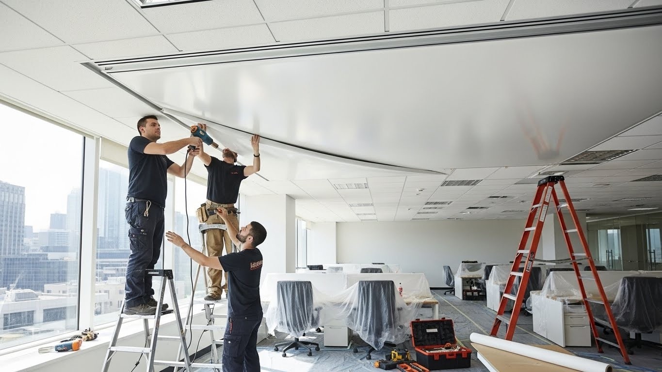 Монтаж натяжных потолков эконом класса для офисов
