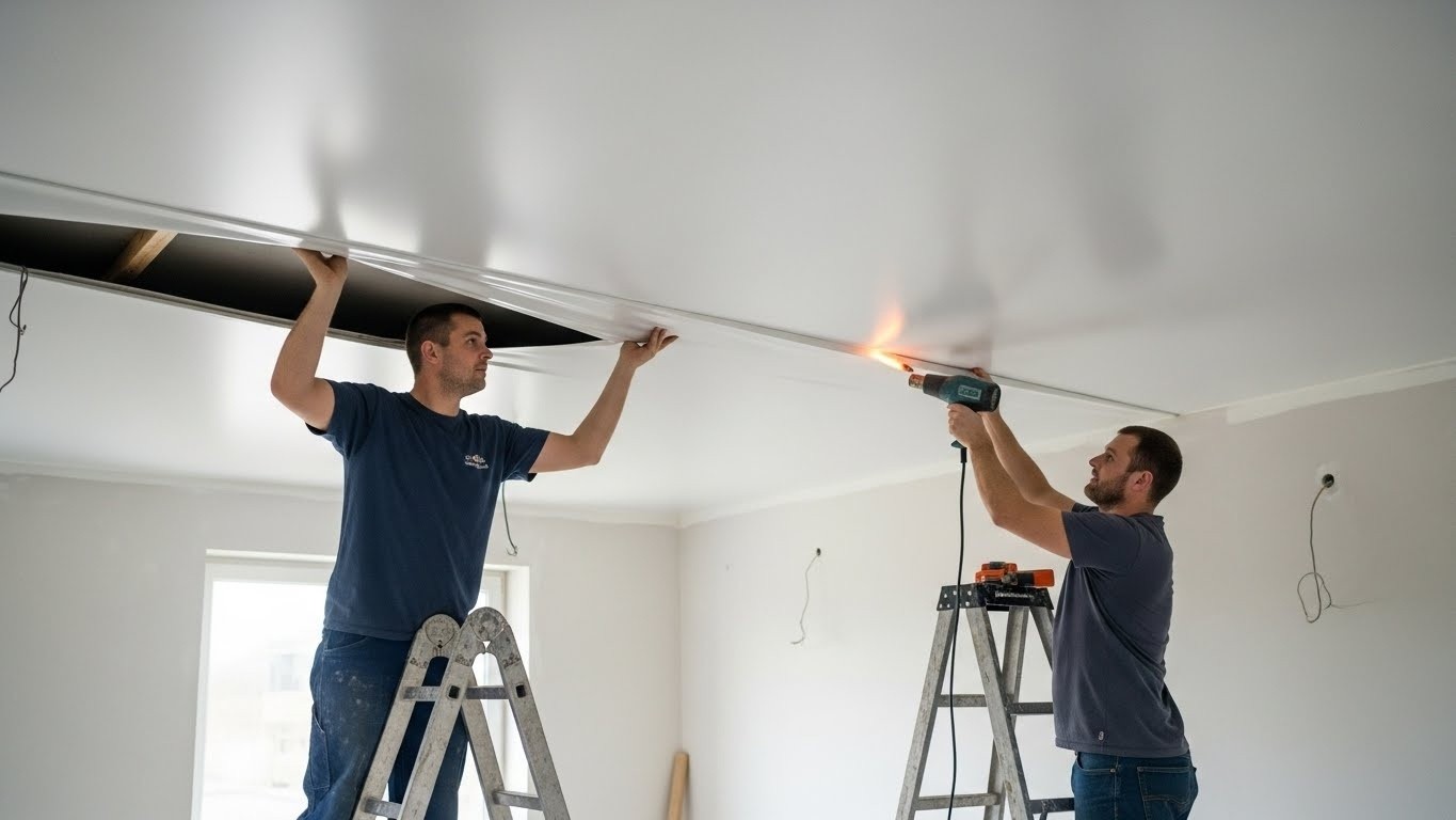 Монтаж натяжных потолков эконом класса с матовой отделкой