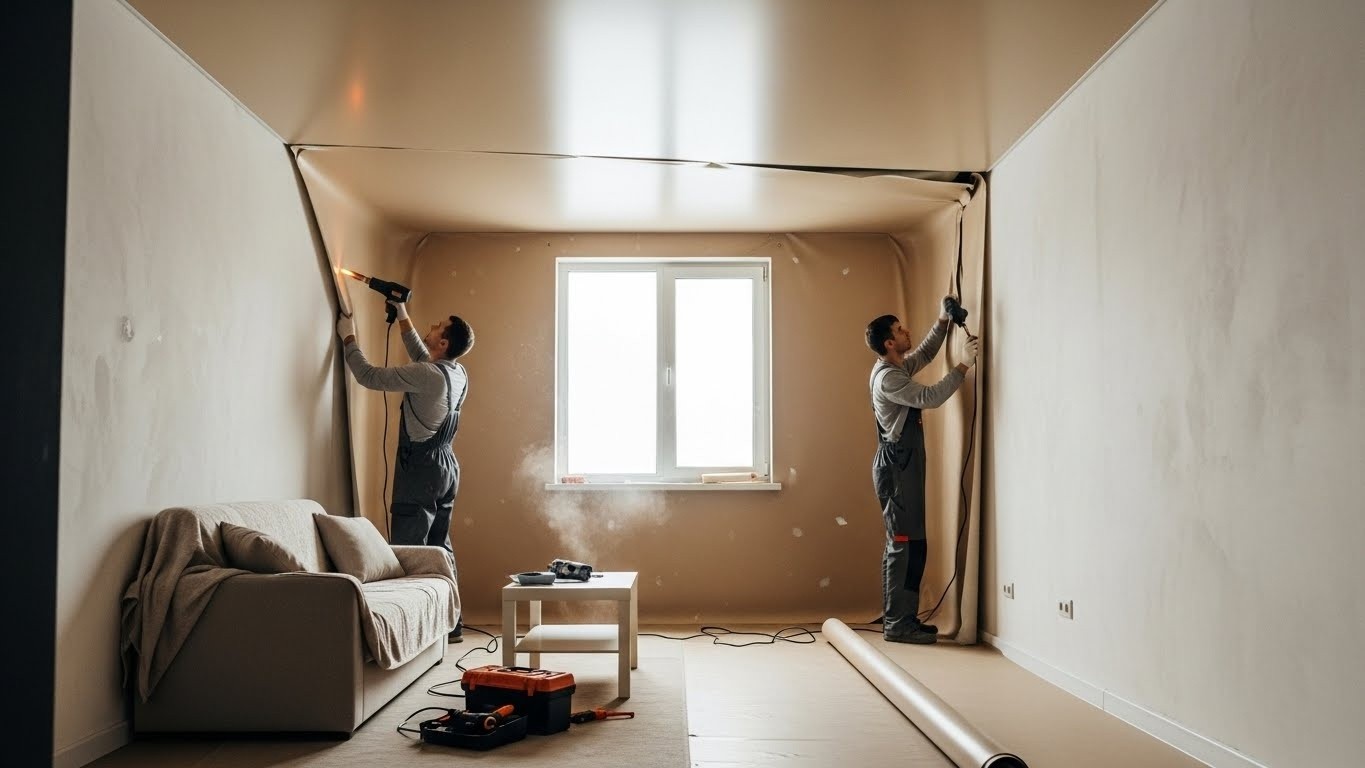 Натяжной потолок эконом класса в небольшом помещении