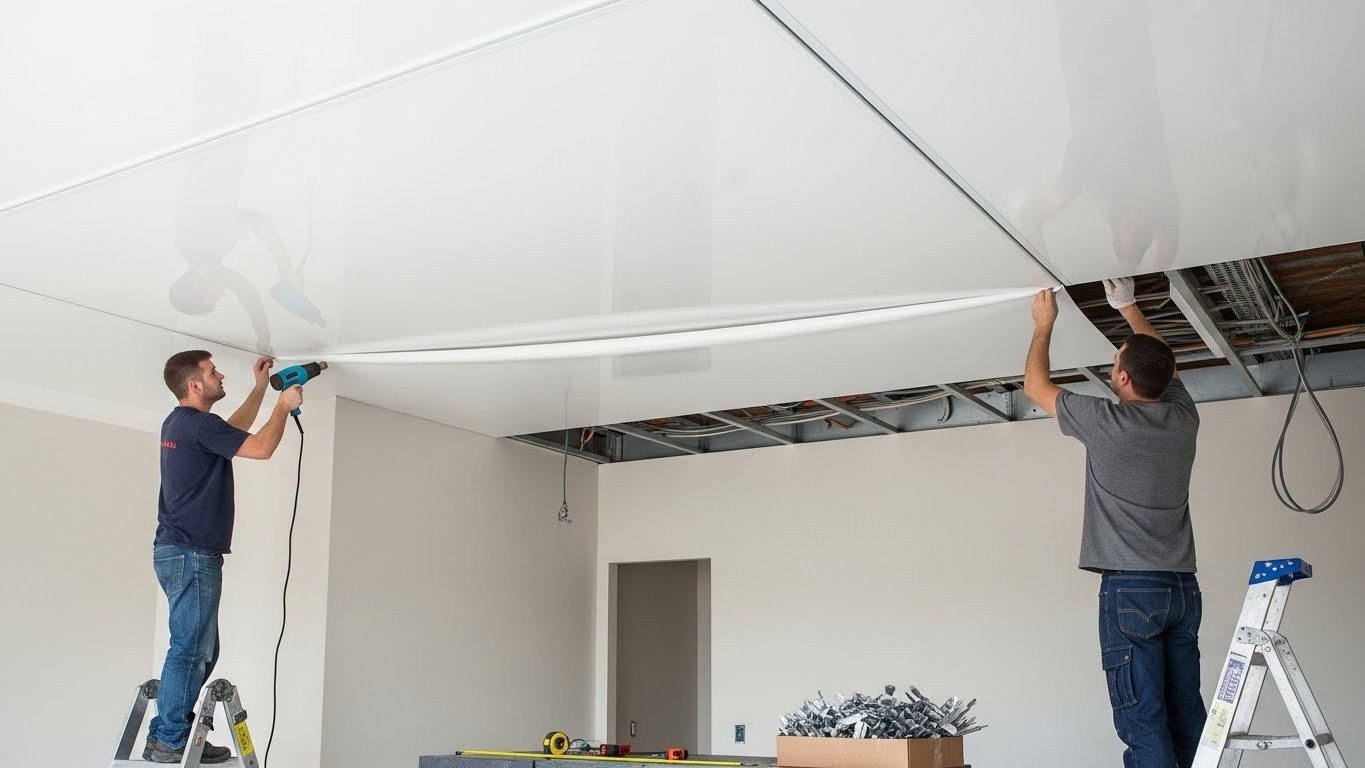 Монтаж натяжных потолков эконом класса с белой пленкой