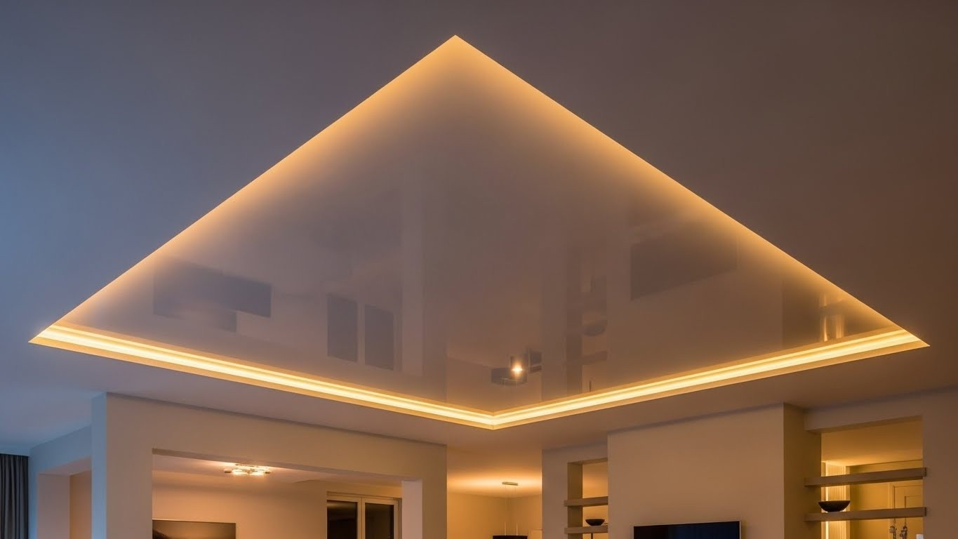 Натяжные потолки одноуровневые с подсветкой