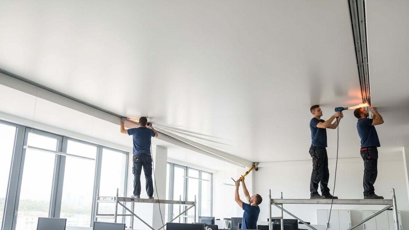 Монтаж натяжных потолков среднего класса для офисов