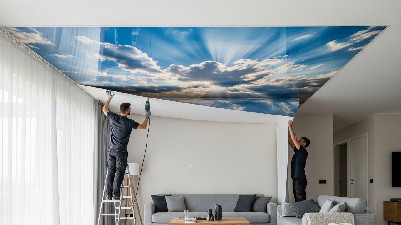 Натяжной потолок среднего класса с фотопечатью и подсветкой