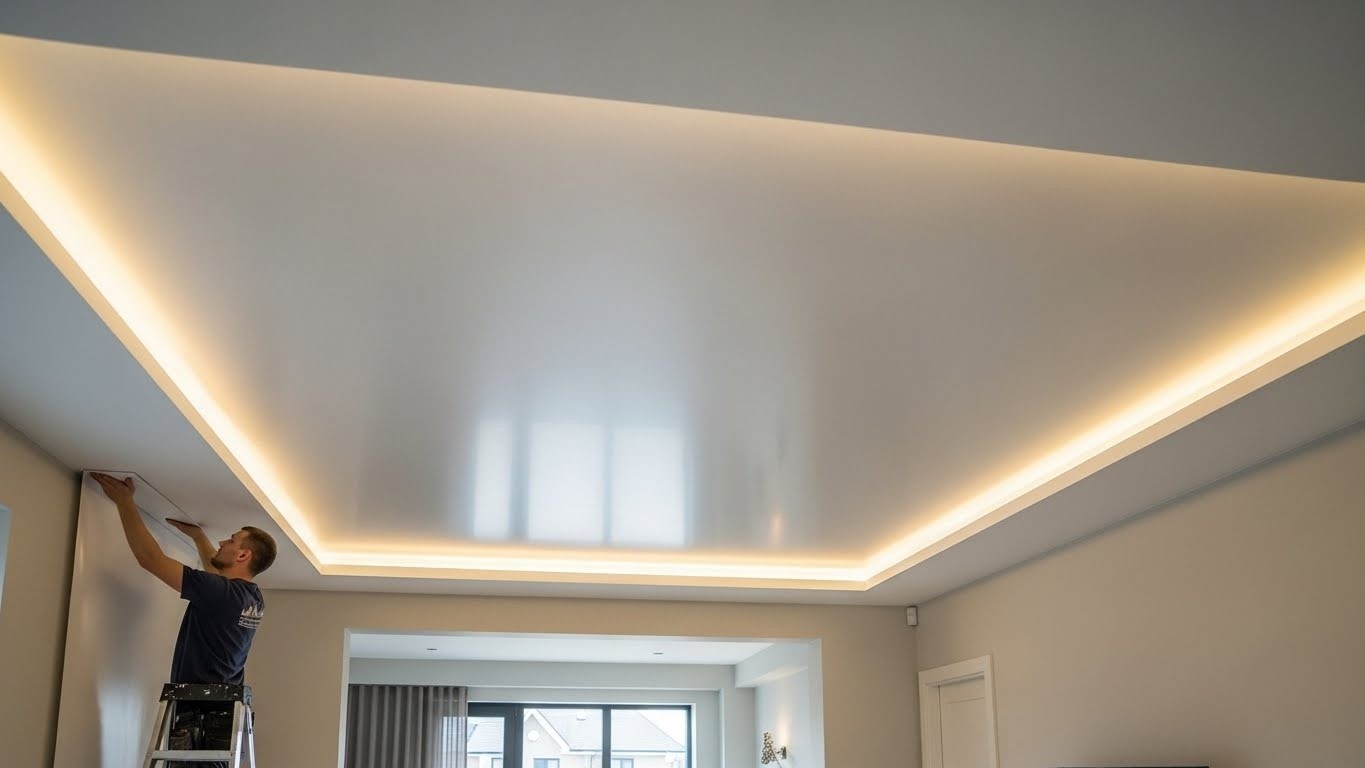 Монтаж натяжных потолков среднего класса с LED подсветкой