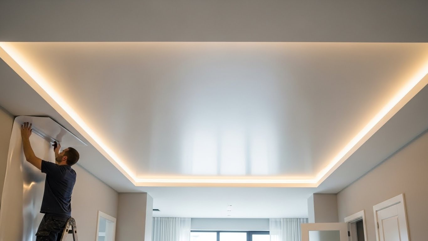 Натяжной потолок среднего класса с LED подсветкой