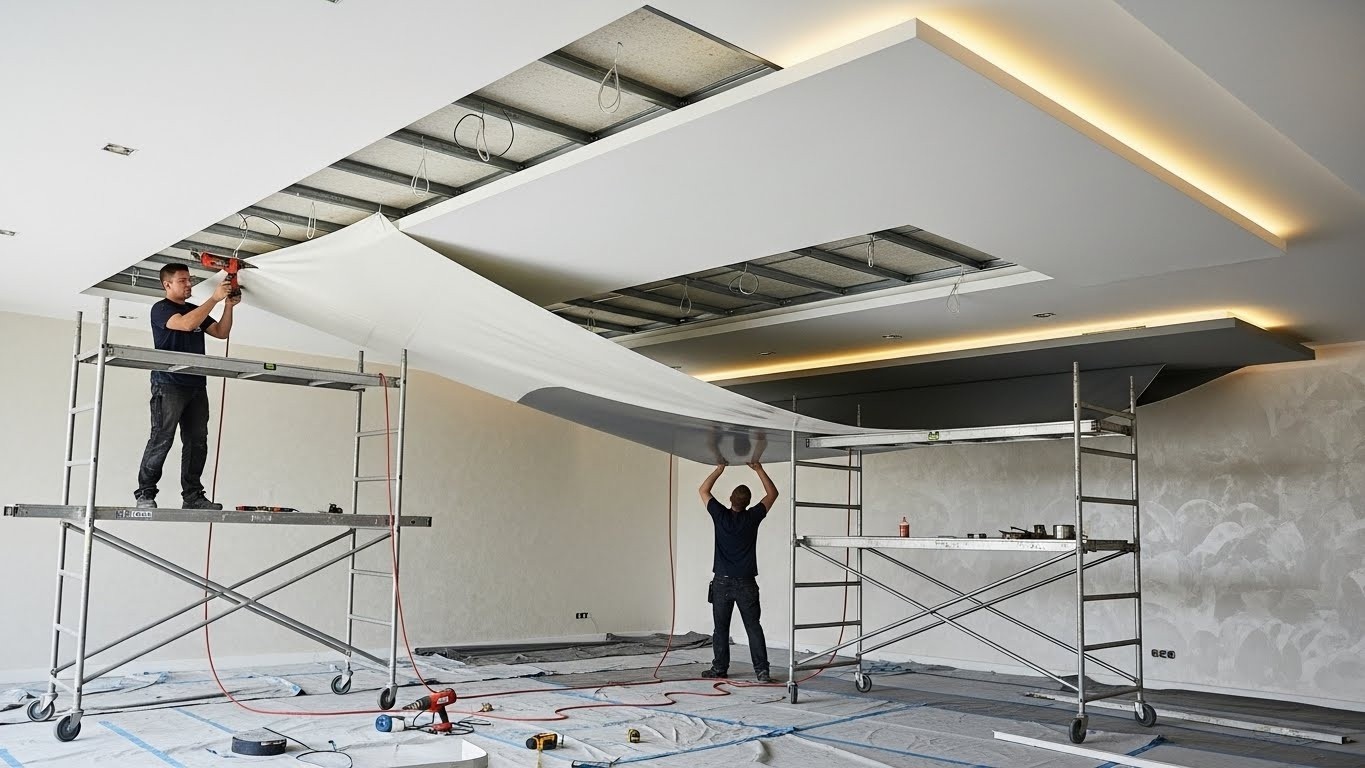 Монтаж натяжных потолков с многоуровневыми конструкциями