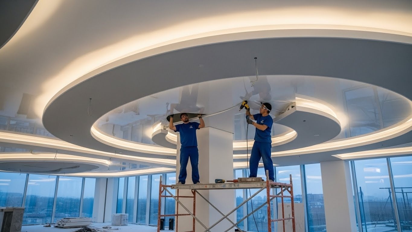Монтаж натяжных потолков премиум класса с многоуровневыми конструкциями