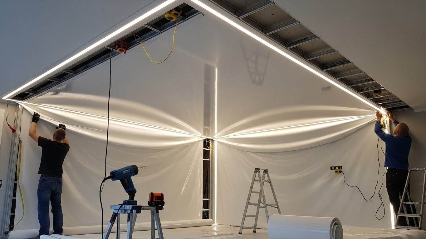 Монтаж натяжных потолков премиум класса с LED подсветкой