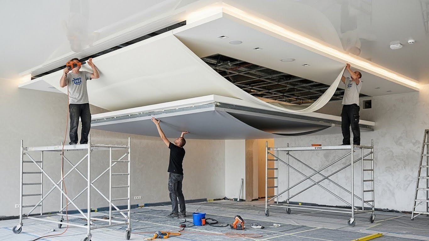 Монтаж натяжного потолка с многоуровневыми конструкциями