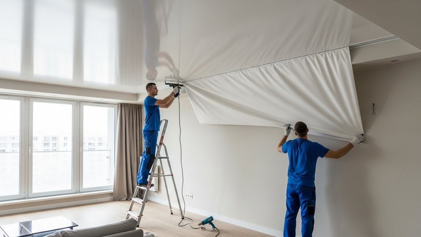 Монтаж натяжного потолка с повышенным качеством Натяжной потолок высокого качества с декоративной подсветкой