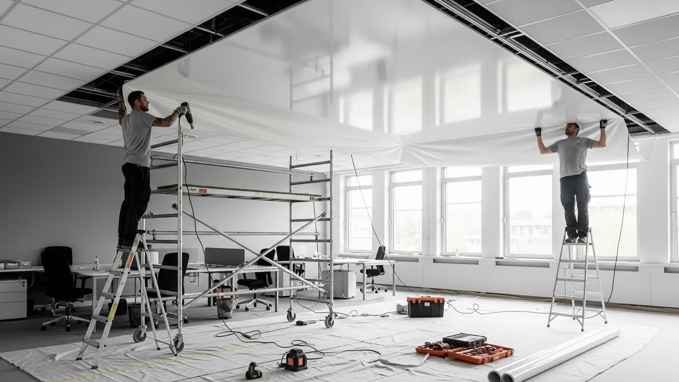 Натяжной потолок премиум класса для офиса с LED подсветкой