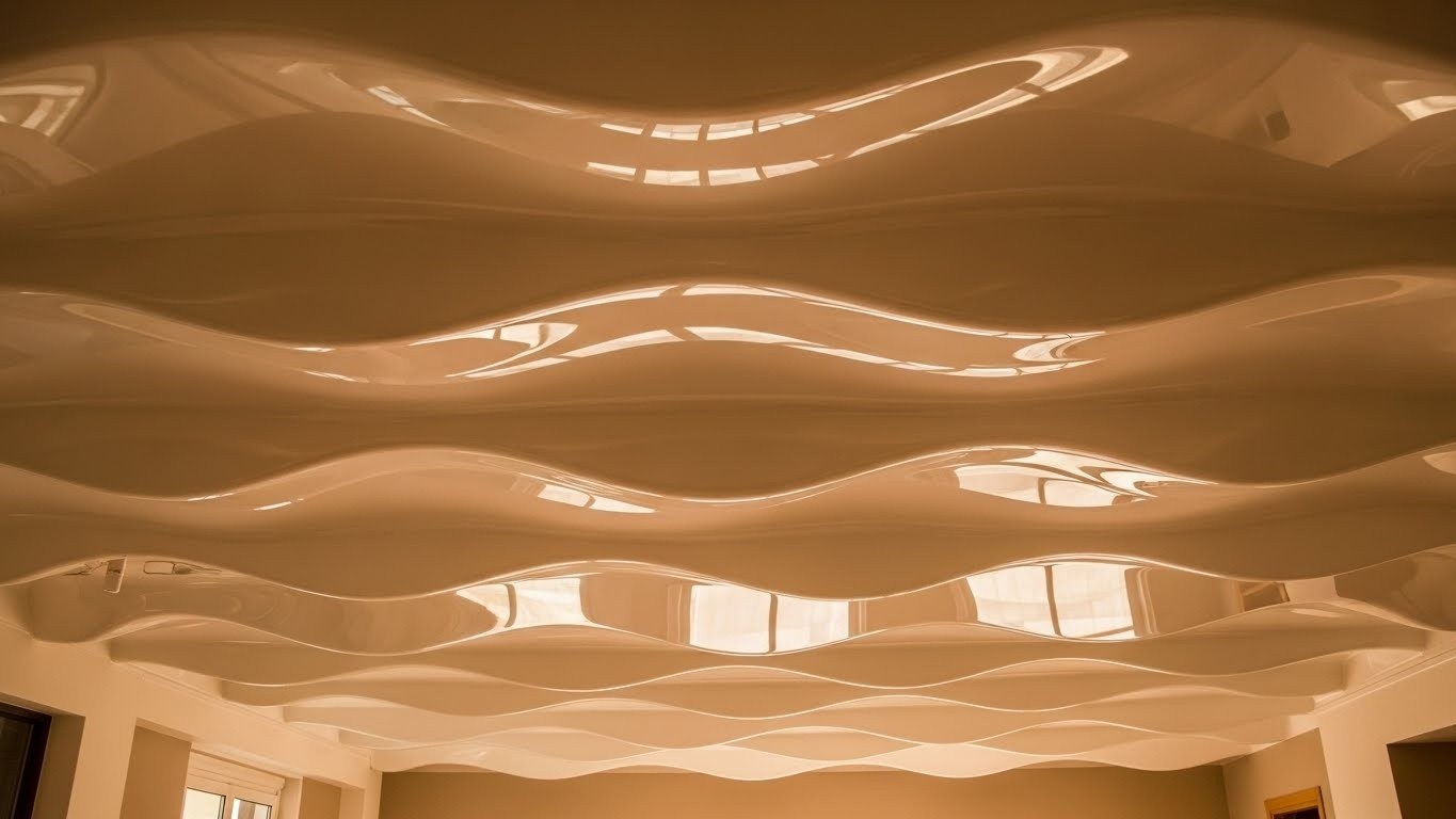 Волнообразные глянцевые натяжные потолки