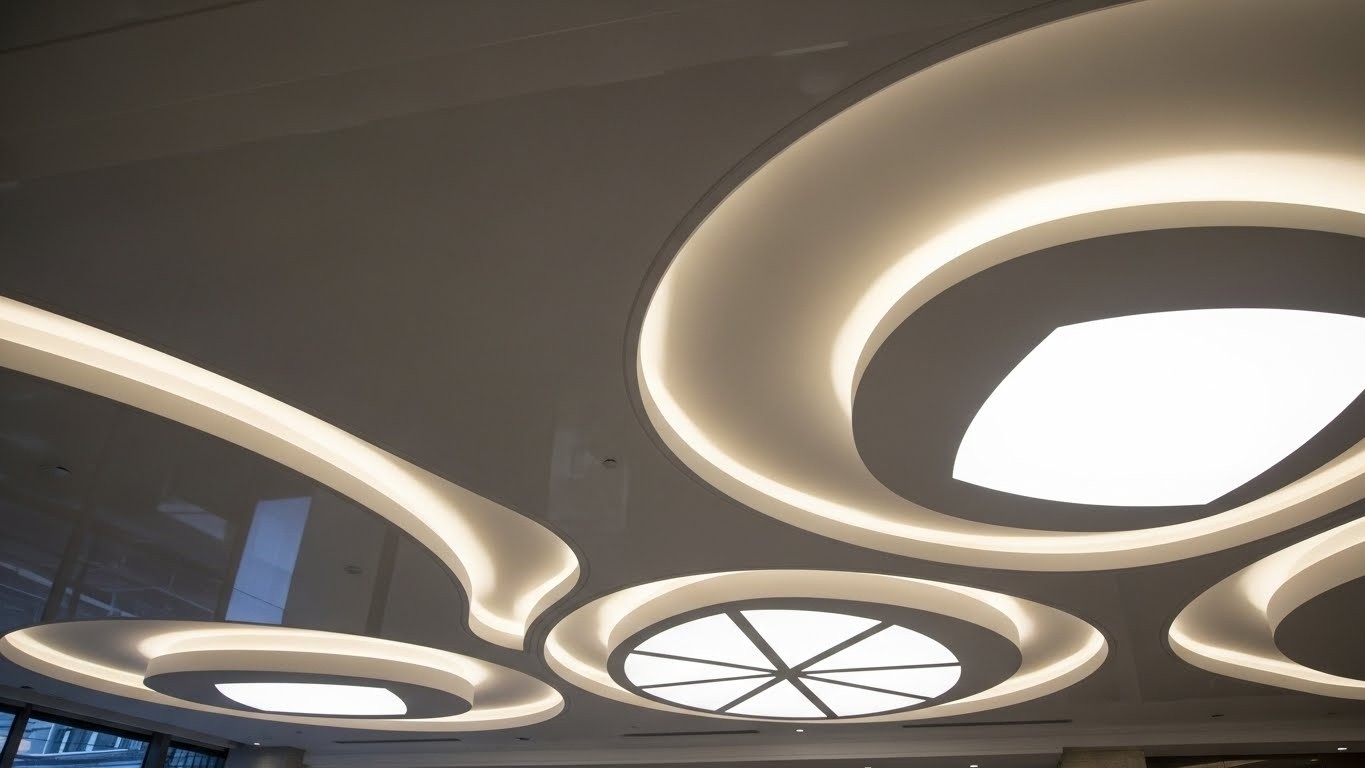 Натяжные потолки сложной формы с подсветкой