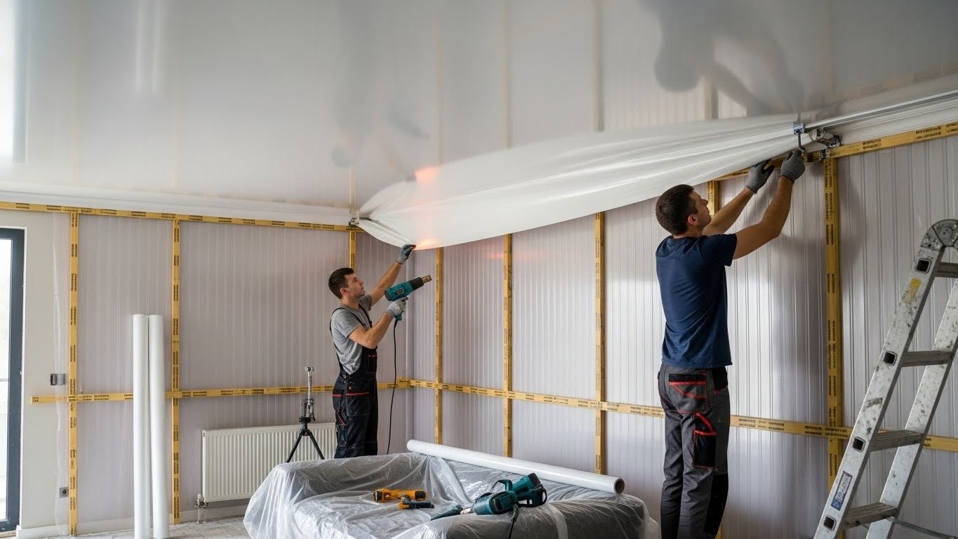 Монтаж натяжных потолков с защитой от механических повреждений