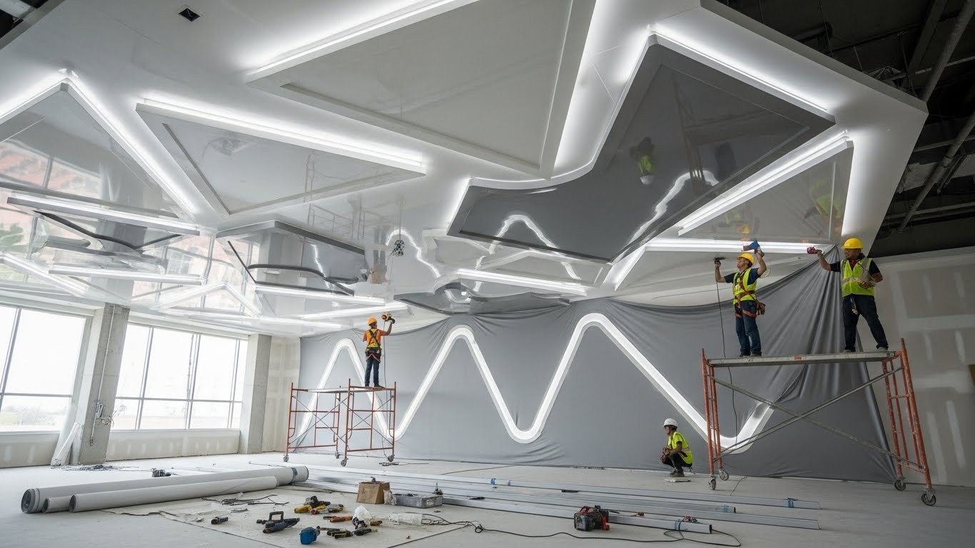 Монтаж натяжного потолка со сложными геометрическими формами
