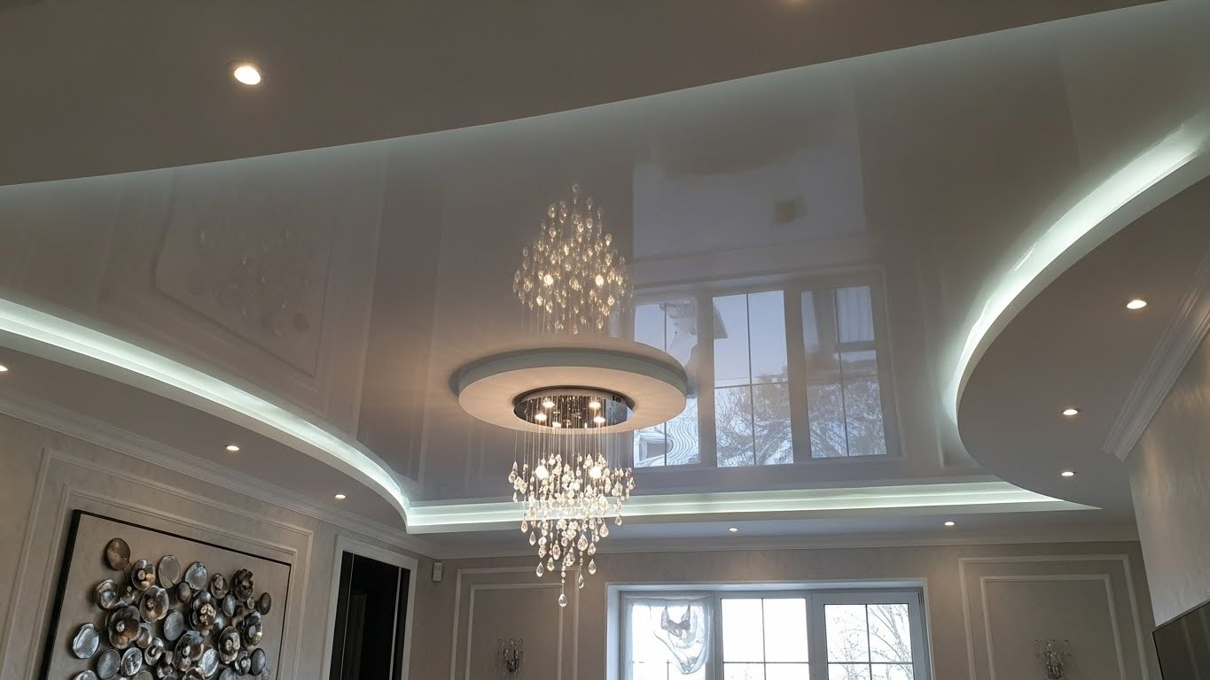 Глянцевые натяжные потолки средней сложности