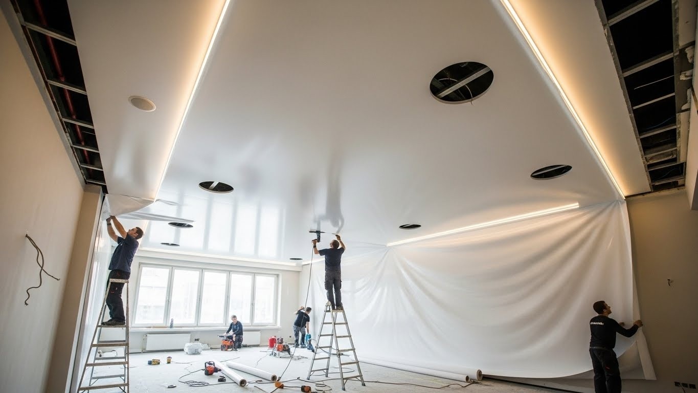 Монтаж натяжных потолков с декоративной подсветкой